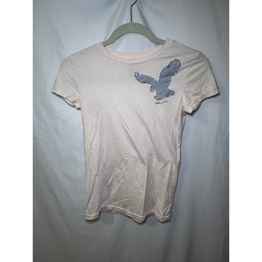 Vintage Y2K American Eagle Baby Tee XS Pink Frayed Eagle Patch Coquette